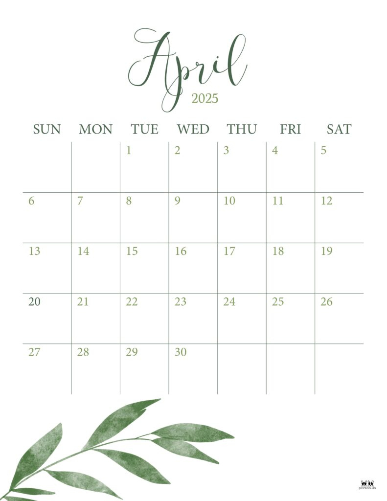 April 2025 Calendars - 107 Free Printables | Printabulls | Cute Printable April Calendar 2025