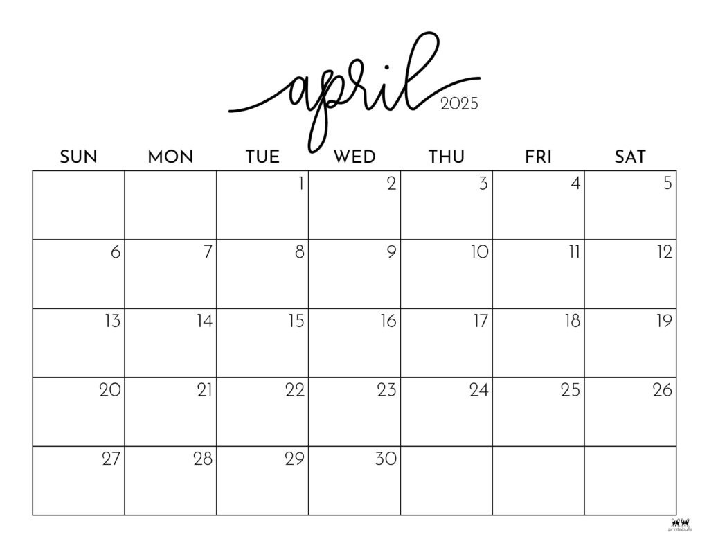 April 2025 Calendars - 107 Free Printables | Printabulls | Cute Printable April Calendar 2025