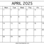 Printable April 2025 Calendar | April 2025 Blank Calendar Printable