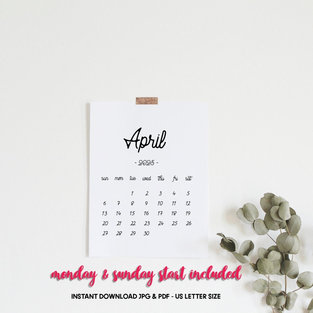 Printable Calendar, April 2025, April Calendar, April 2025 Baby | Calendar 2024