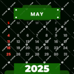 2025 May Vector Clipart Monthly Green Calendar, 2025 Calendar | May 2025 Green Calendar