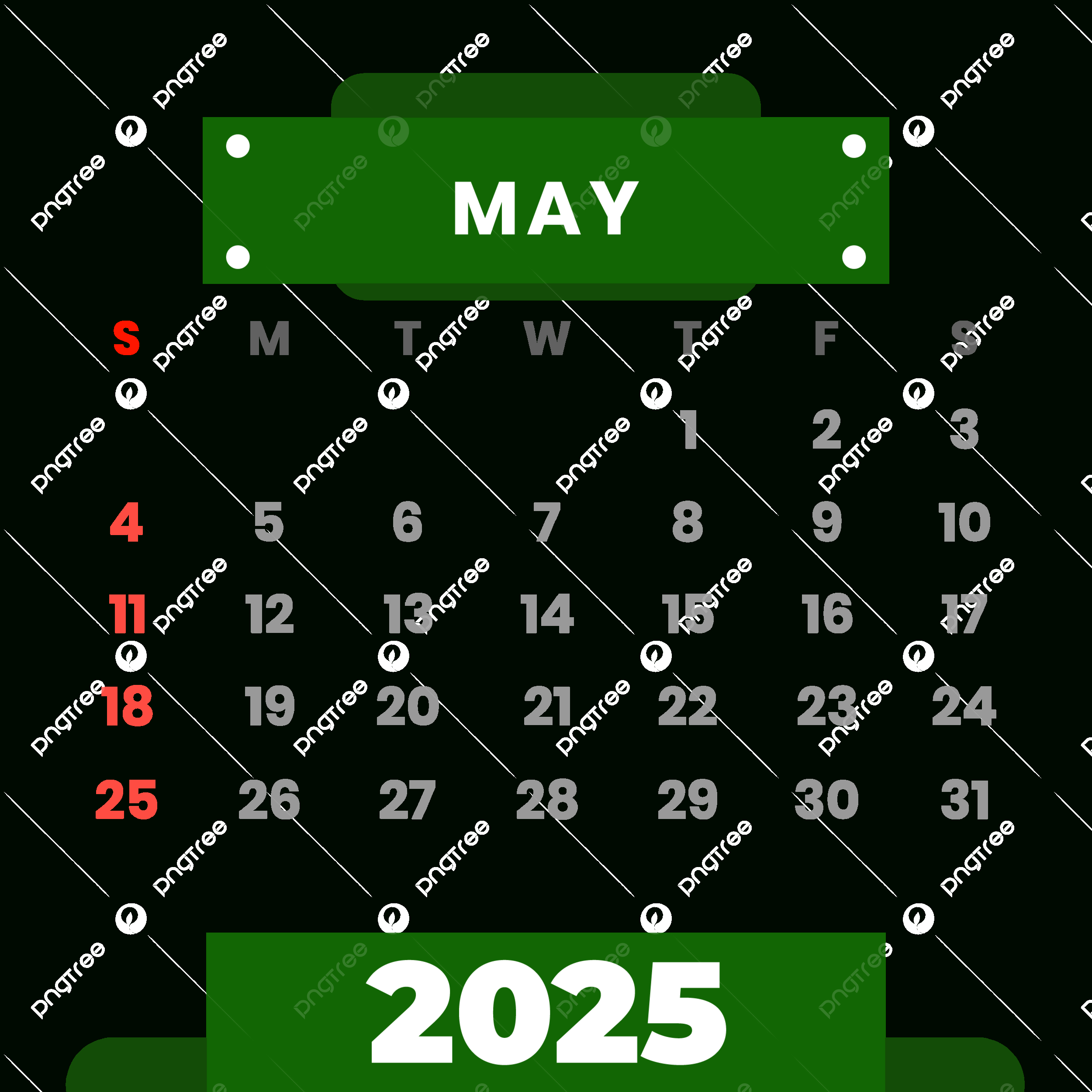 2025 May Vector Clipart Monthly Green Calendar, 2025 Calendar | May 2025 Green Calendar