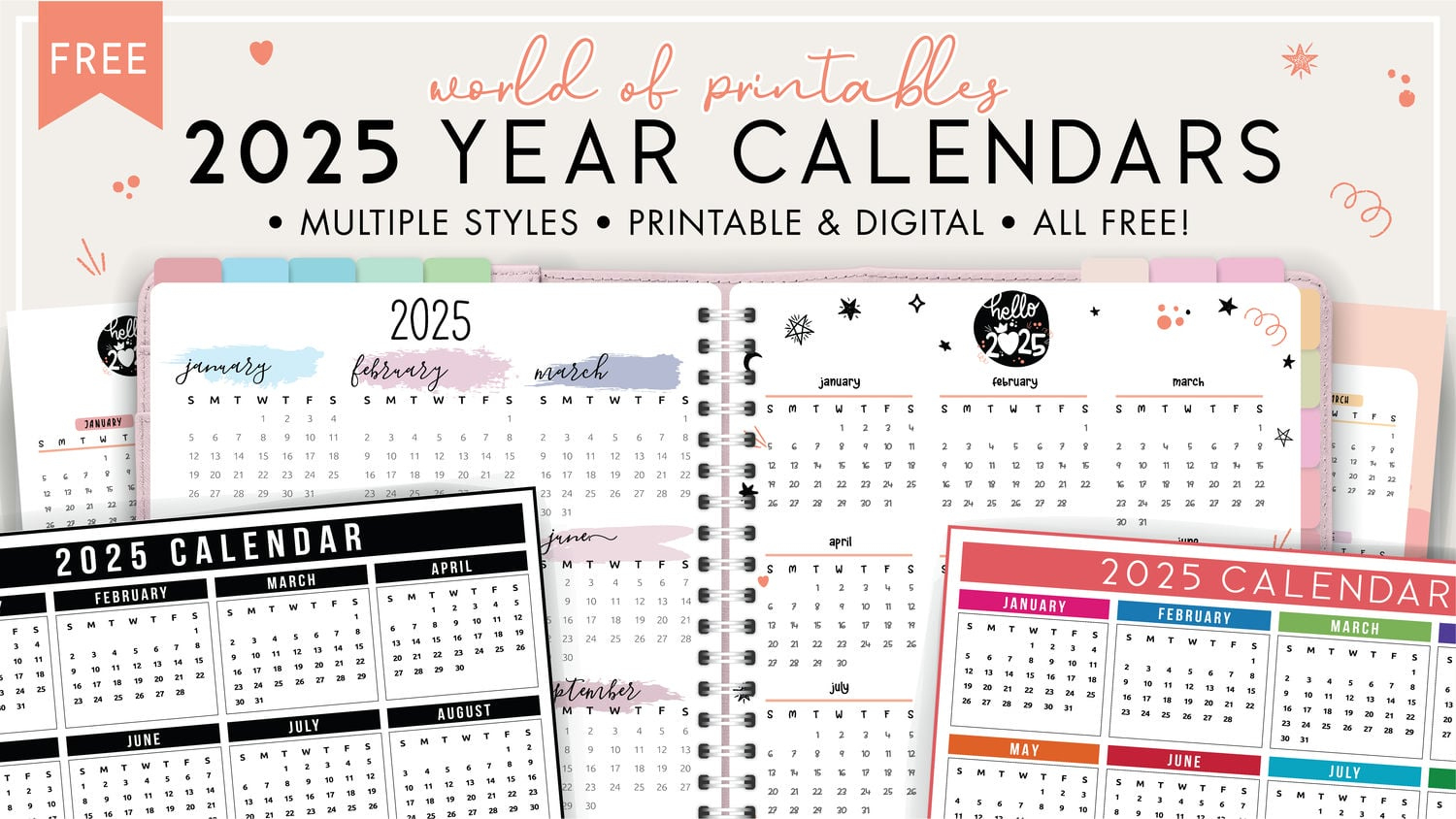 2025 Year Calendars - 70 Best Printables - World Of Printables | Calendar 2025