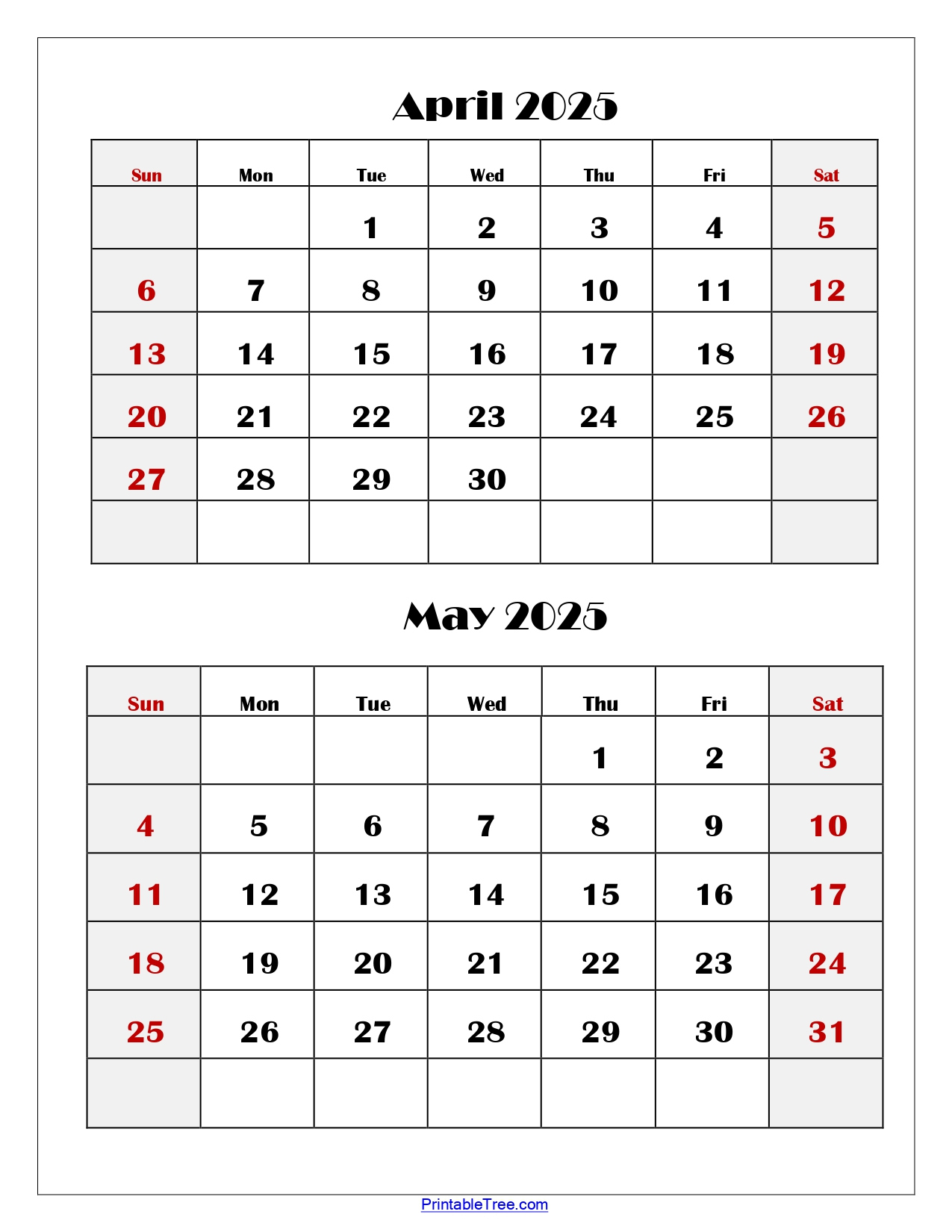 April And May 2025 Calendar Printable | Two Months Calendar | Calendar April May 2025