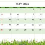 Free May 2025 Calendar Printable Pdf Template With Holidays | May 2025 Green Calendar
