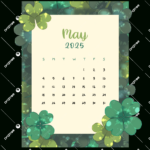 Green Clover Monthly May Calendar 2025 Vector, May, Calendar 2025 | May 2025 Green Calendar