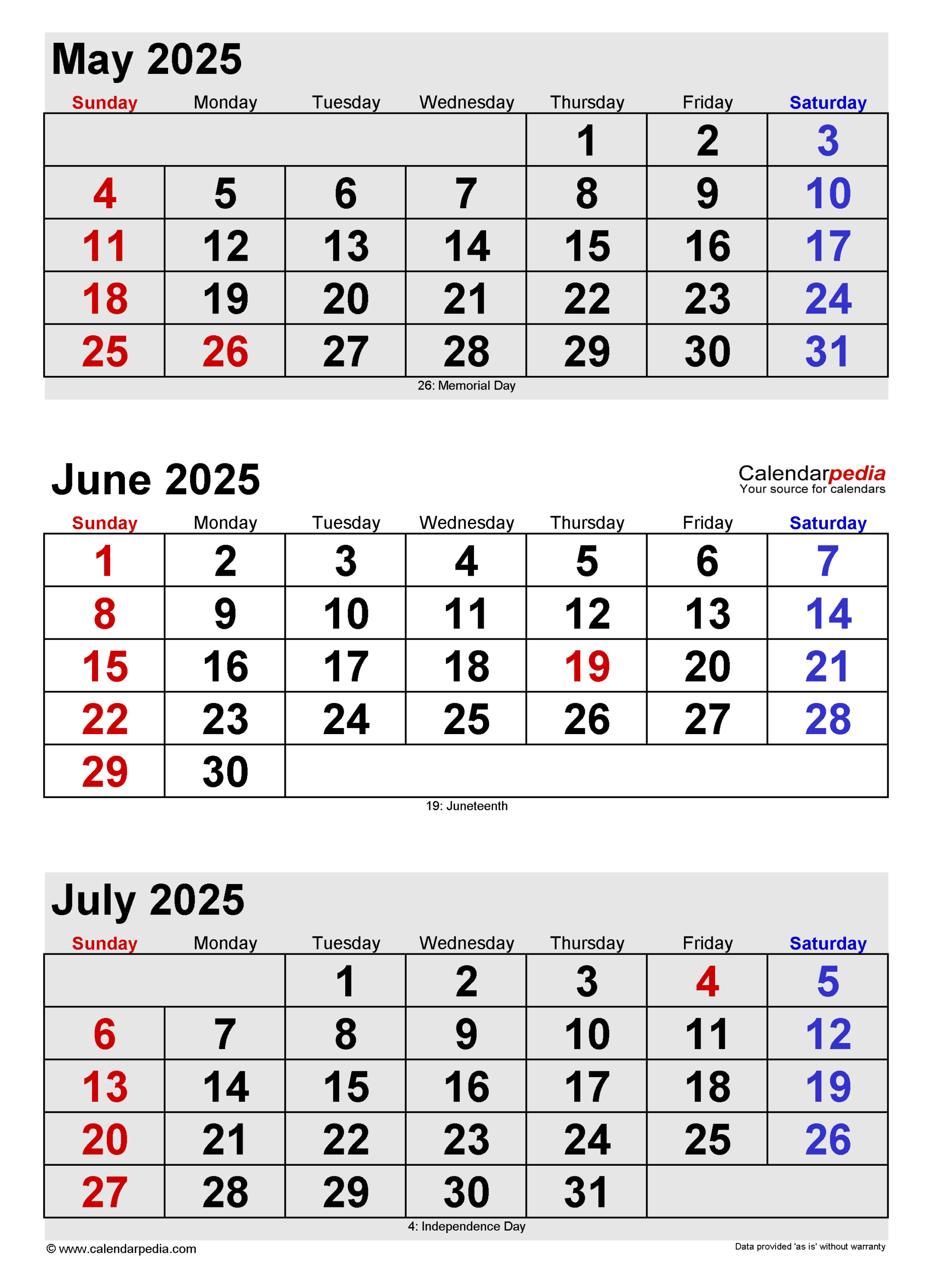 June 2025 Calendar | Templates For Pdf, Excel And Word | May June July Calendar 2025