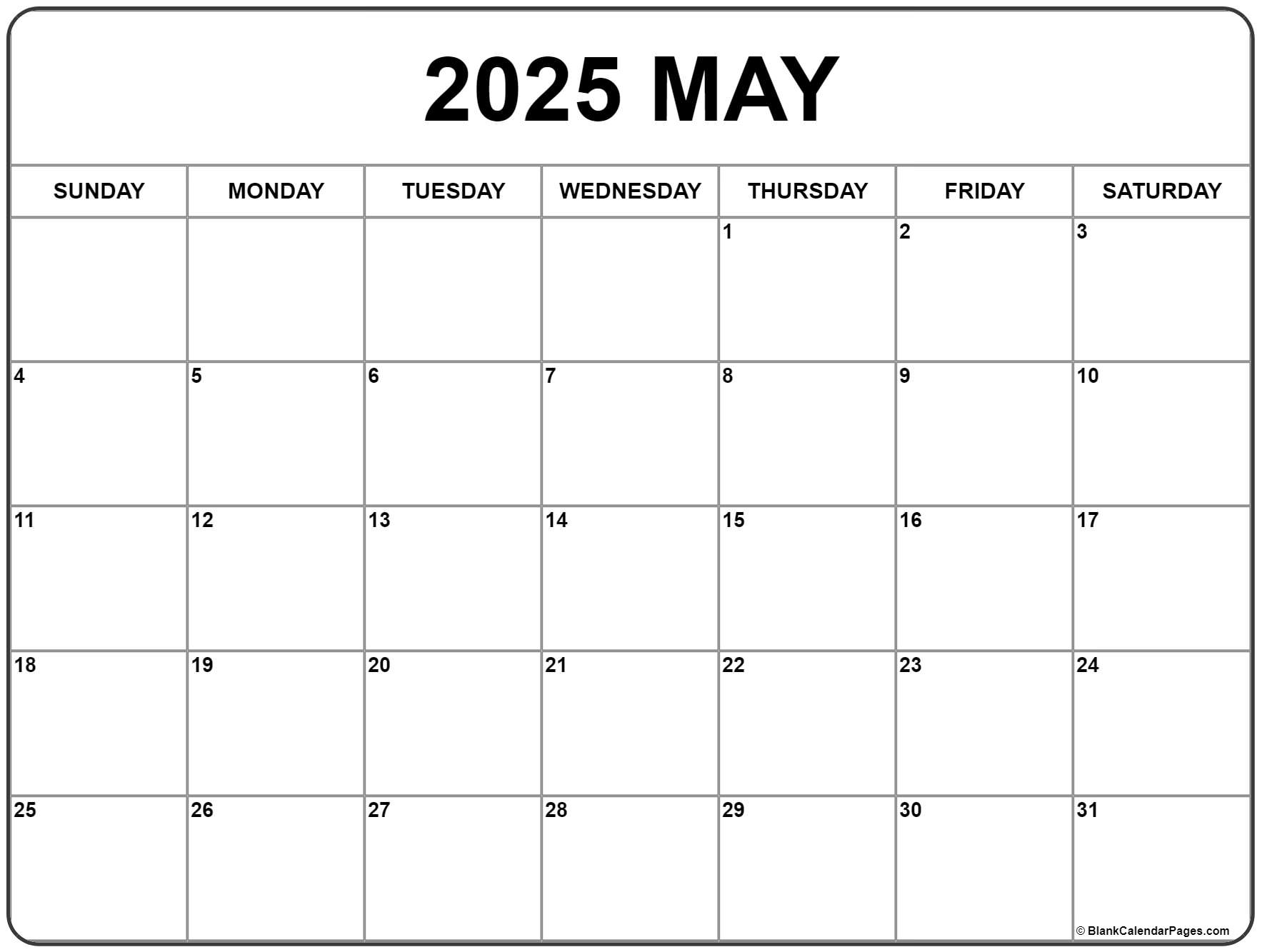 May 2025 Calendar | Free Printable Calendars | May 2025 Calendar Free
