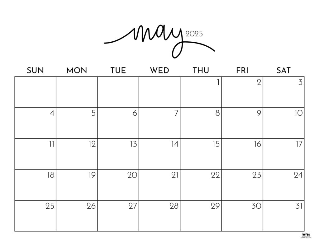 May 2025 Calendars - 107 Free Printables | Printabulls | 2025 Calendar May Month