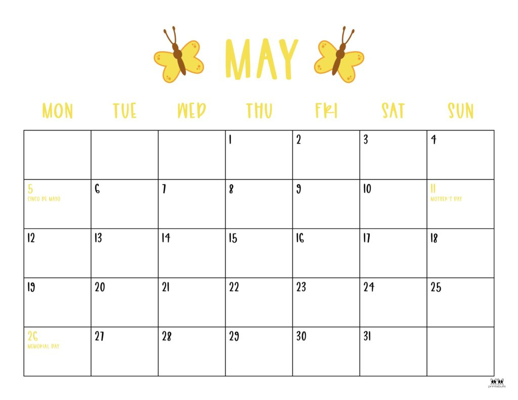 May 2025 Calendars - 107 Free Printables | Printabulls | Cute May Calendar 2025 Printable