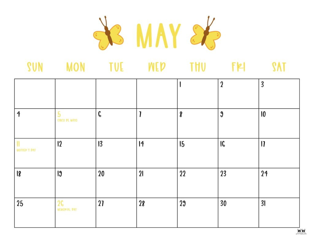 May 2025 Calendars - 107 Free Printables | Printabulls | May 2025 Calendar Printable with Holidays