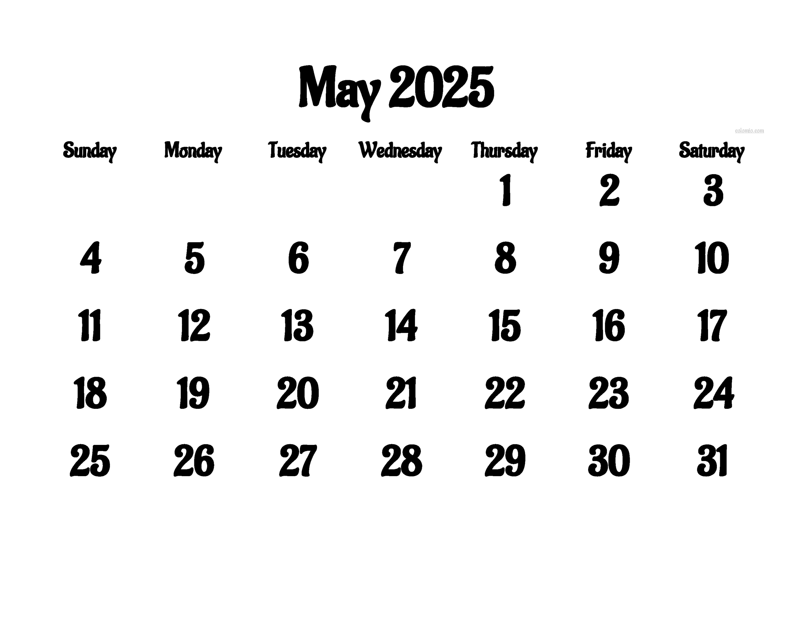May Calendar 2025 | Free Printable Pdf, Xls And Png | Calendar 2025