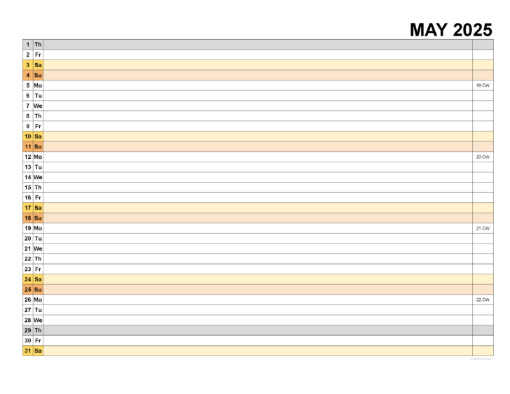 Printable May 2025 Calendar with Lines | Calendar 2025