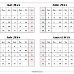 May To August 2025 Calendar Printable Pdf | Four Months Calendar | May June July August 2025 Calendar