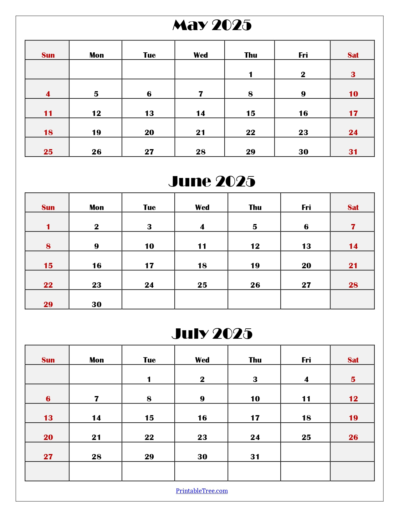 May To July 2025 Calendar Printable Pdf | Three Months Calendar | Calendar 2025