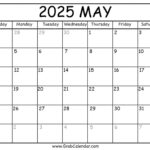 Printable May 2025 Calendar | Month Of May 2025 Calendar