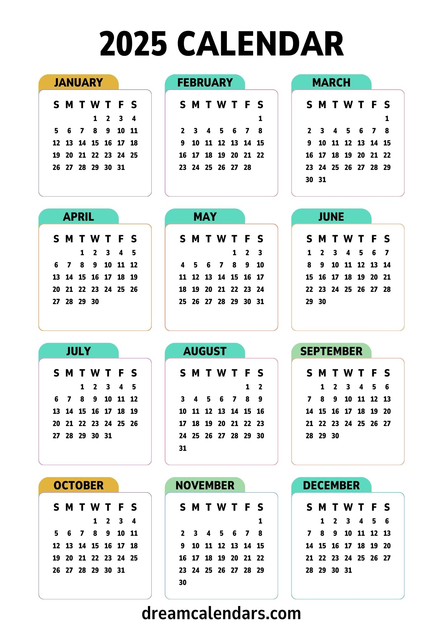 2025 Calendars: Printable Yearly And Monthly - Dream Calendars | Show Me The Month Of June Calendar 2025