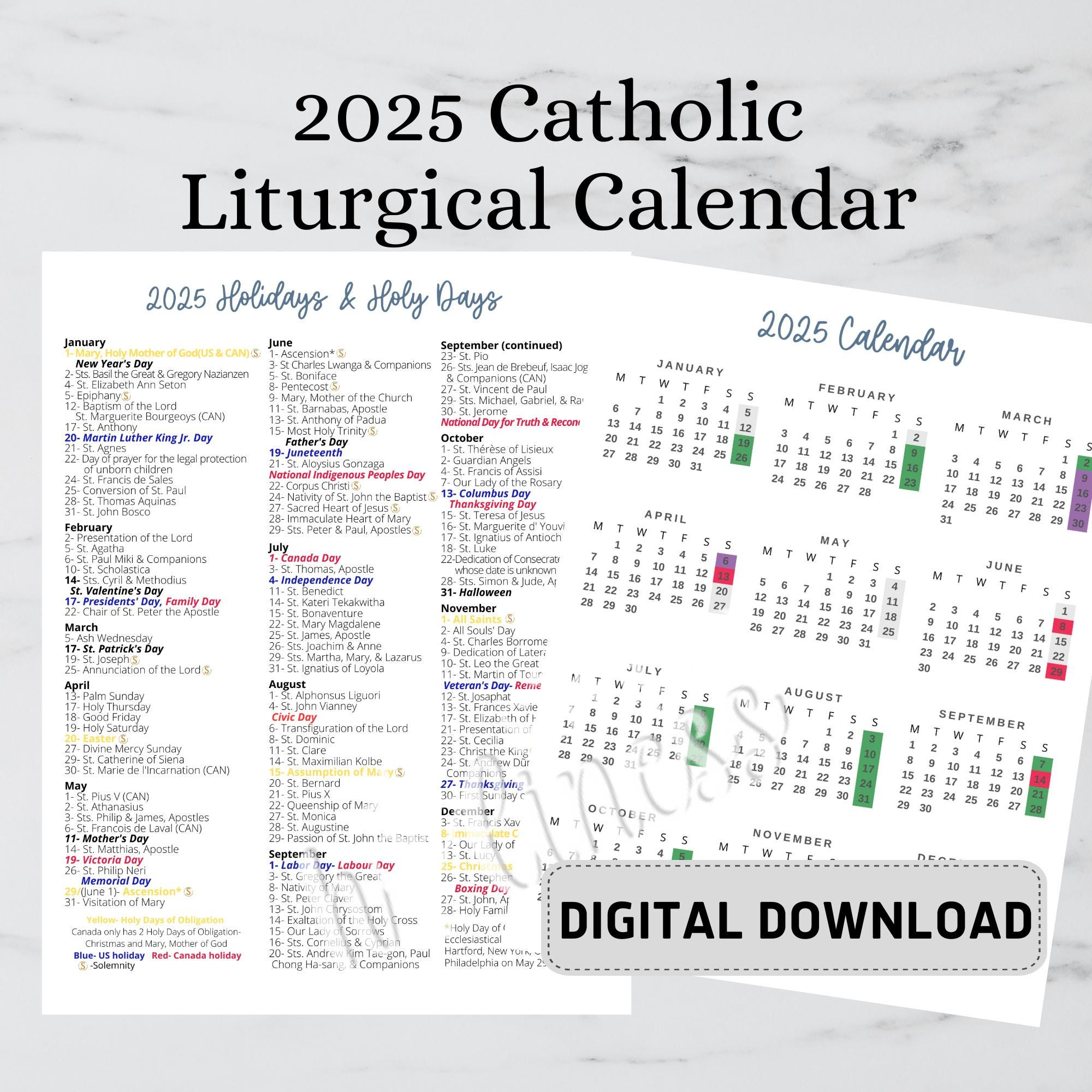 2025 Catholic Calendar- Digital Download - Etsy | Calendar 2025