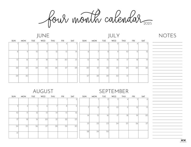 June July August September 2025 Calendar | Calendar 2025
