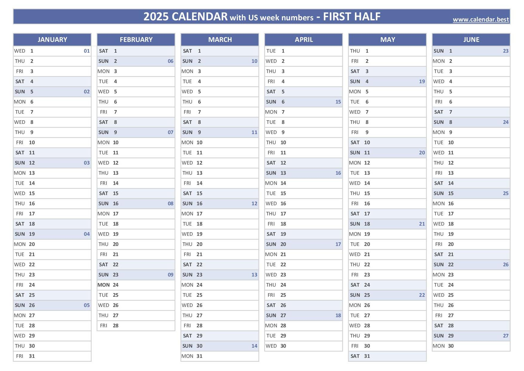 2025 Half Year Calendar To Print | Calendar 2025