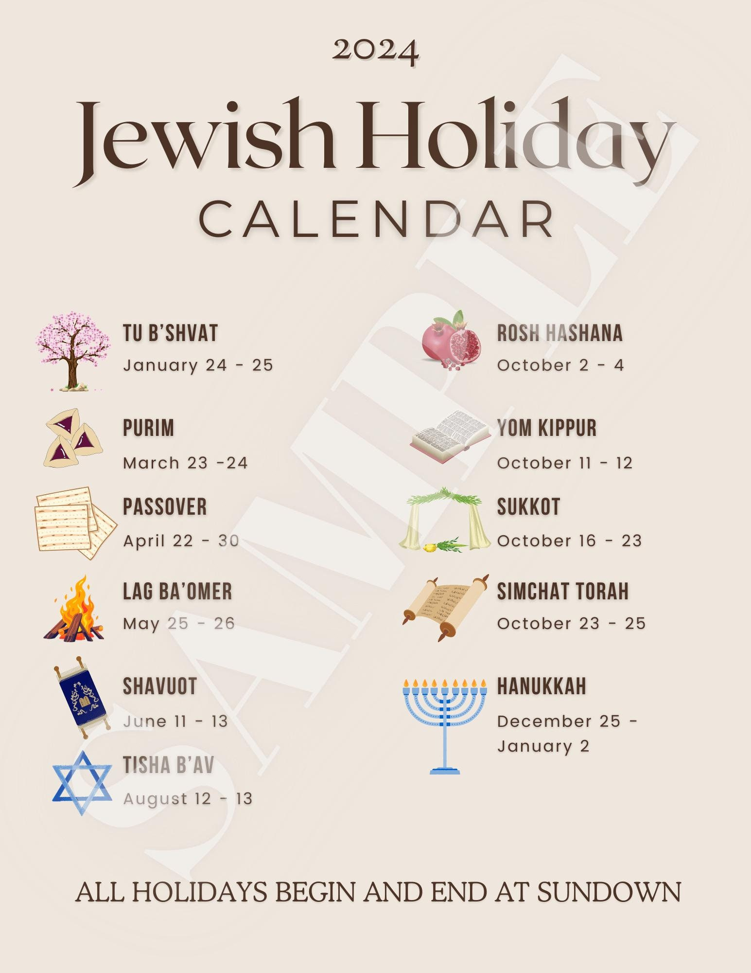 2025 Jewish Holiday Calendar - Etsy Uk | Chabad Calendar June 2025