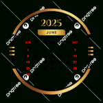 2025 June Month Calendar With Golden And Black Vector, Monthly |  Calendar 2025