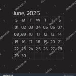 2025 June Year Dark Calendar Single Stock Vector (Royalty Free | June 2025 Calendar Black Background