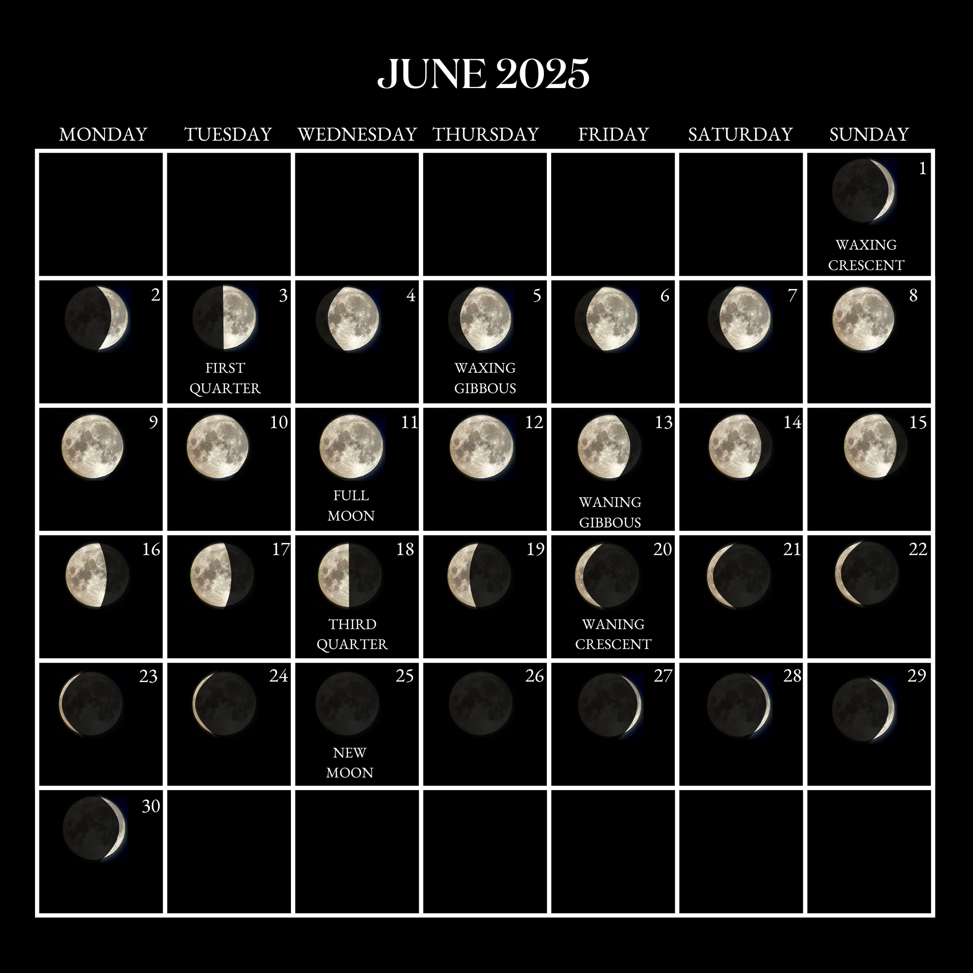 2025 Moon Calendar - Every Phase And Stage Of The Moon | Moon Phase Calendar June 2025