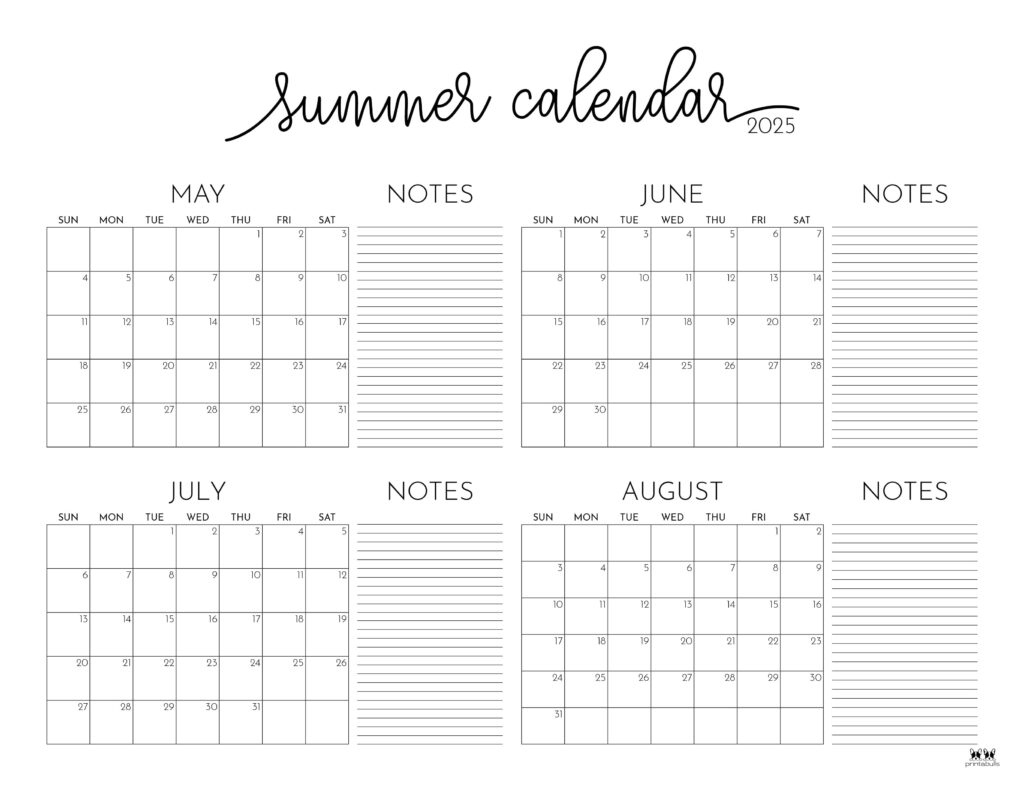 2025 Summer Calendars - 27 Free Printables | Printabulls | May June And July 2025 Calendar