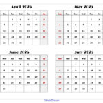 April To July 2025 Calendar Printable Pdf | Four Months Calendar | April May June July 2025 Calendar