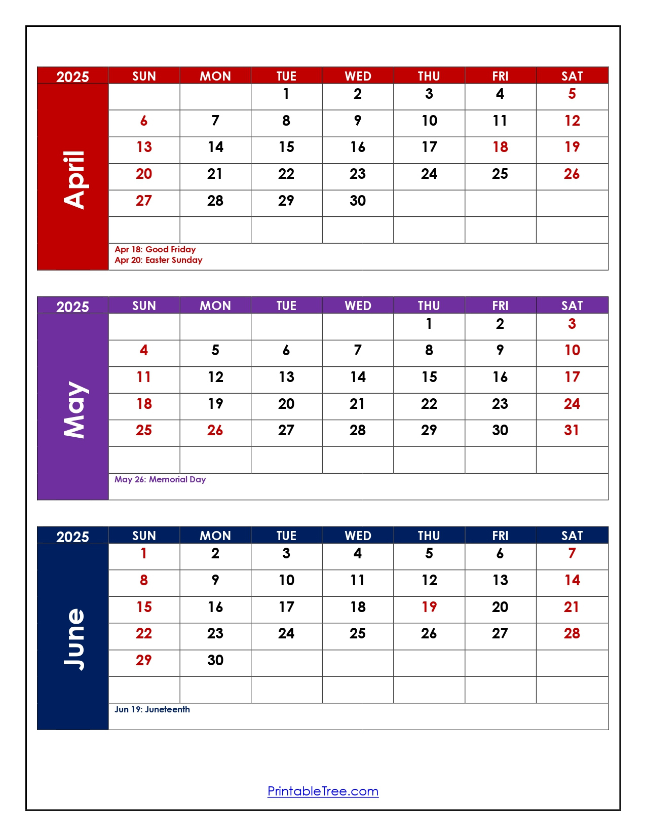 April To June 2025 Calendar Printable Pdf | Three Months Calendar | Calendar April May June 2025