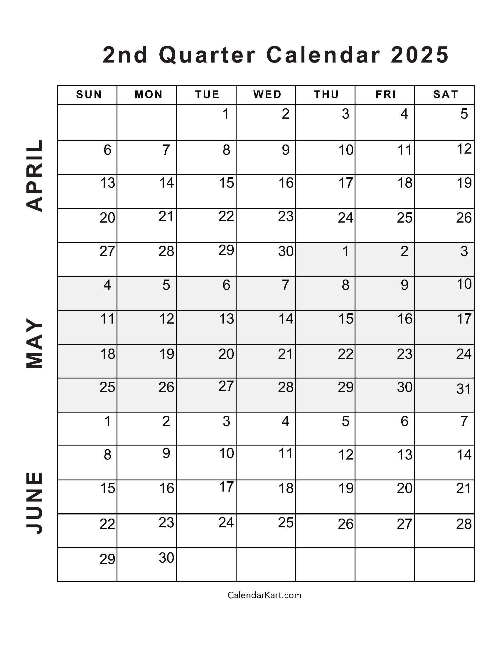 April To June 2025 Calendars (Q2): Free Printables | April May June Calendar Printable