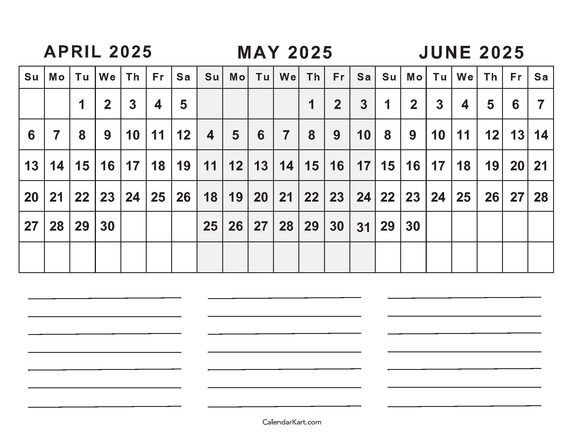 April To June 2025 Calendars (Q2): Free Printables | Calendar 2025
