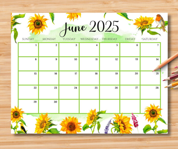 Sunflower June 2025 Calendar | Calendar 2025