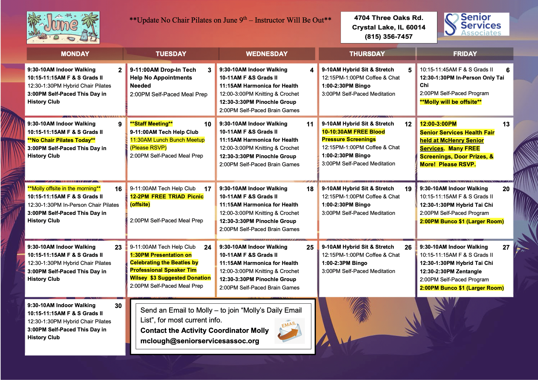 Crystal Lake Events - Senior Services Associates, Inc. | June Activity Calendar For Seniors 2025