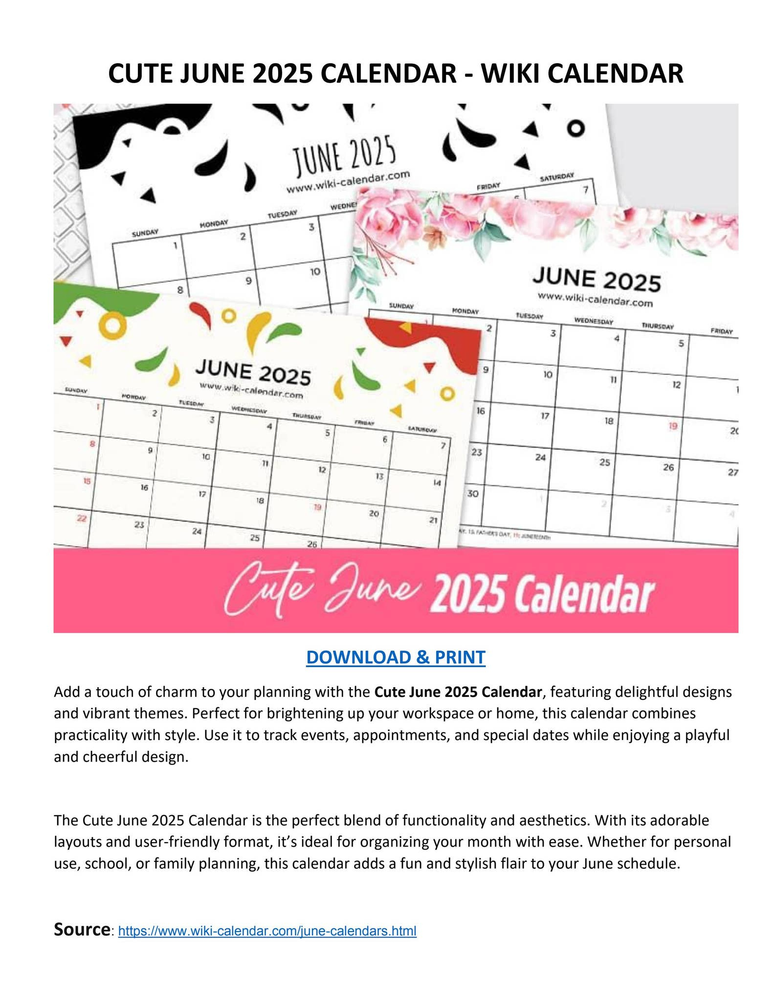 Cute June 2025 Calendar - Wiki Calendarwiki Calendar - Issuu | June 2025 Calendar Wiki