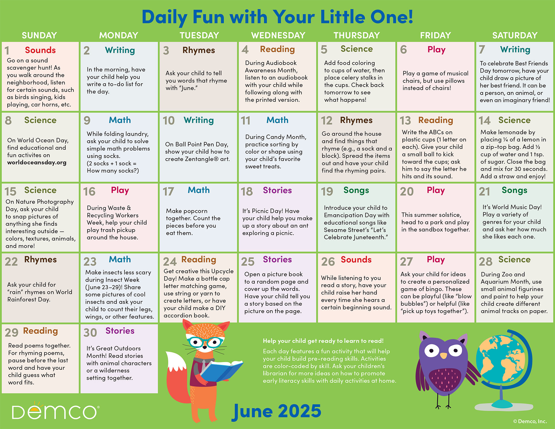 Early Literacy Activities — June 2025: Activities, Books, And More! | Calendar 2025