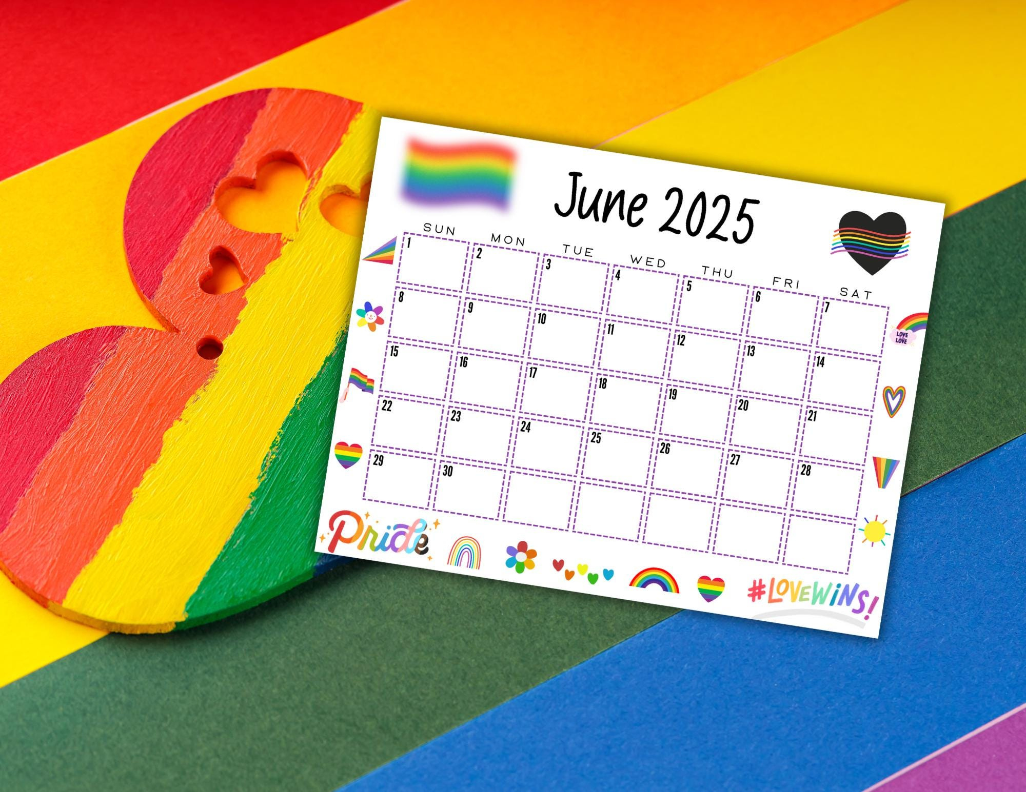 Editierbarer Kalender Juni 2025 | Lgbtq+ Monatsplaner | Printable | June Lgbt Pride Month Calendar 2025