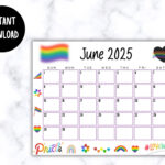 Editierbarer Kalender Juni 2025 | Lgbtq+ Monatsplaner | Printable | June Lgbt Pride Month Calendar 2025