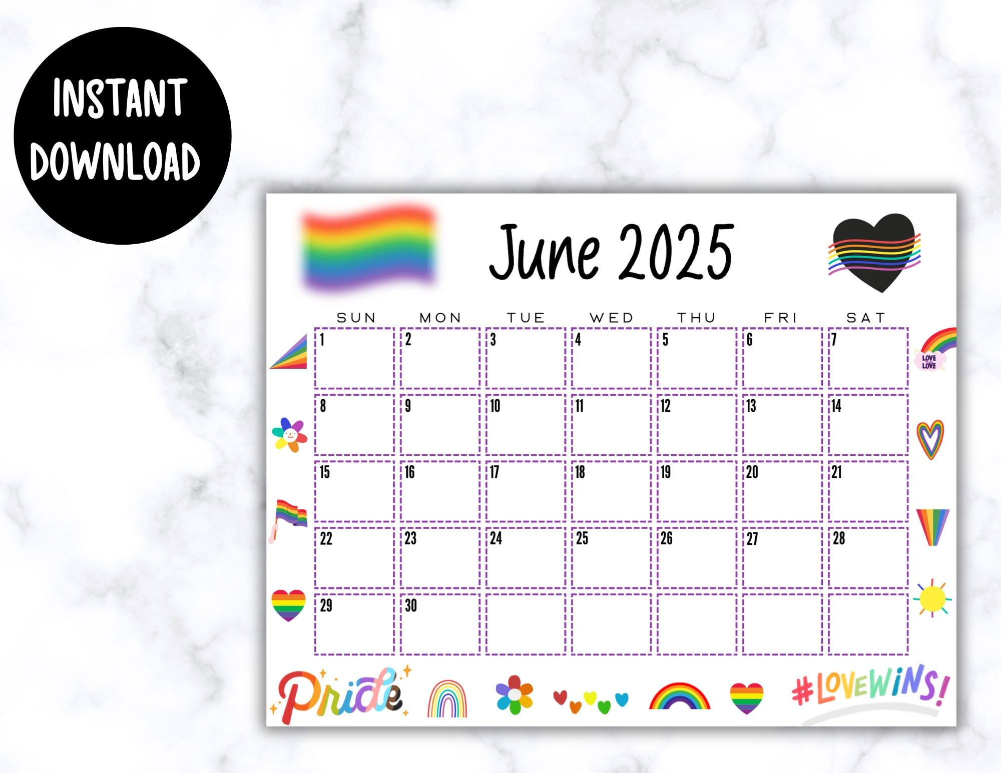 Editierbarer Kalender Juni 2025 | Lgbtq+ Monatsplaner | Printable | June Lgbt Pride Month Calendar 2025