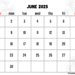 Free June 2025 Calendar Printable Pdf Template With Holidays | Free Printable June 2025 Calendar With Holidays