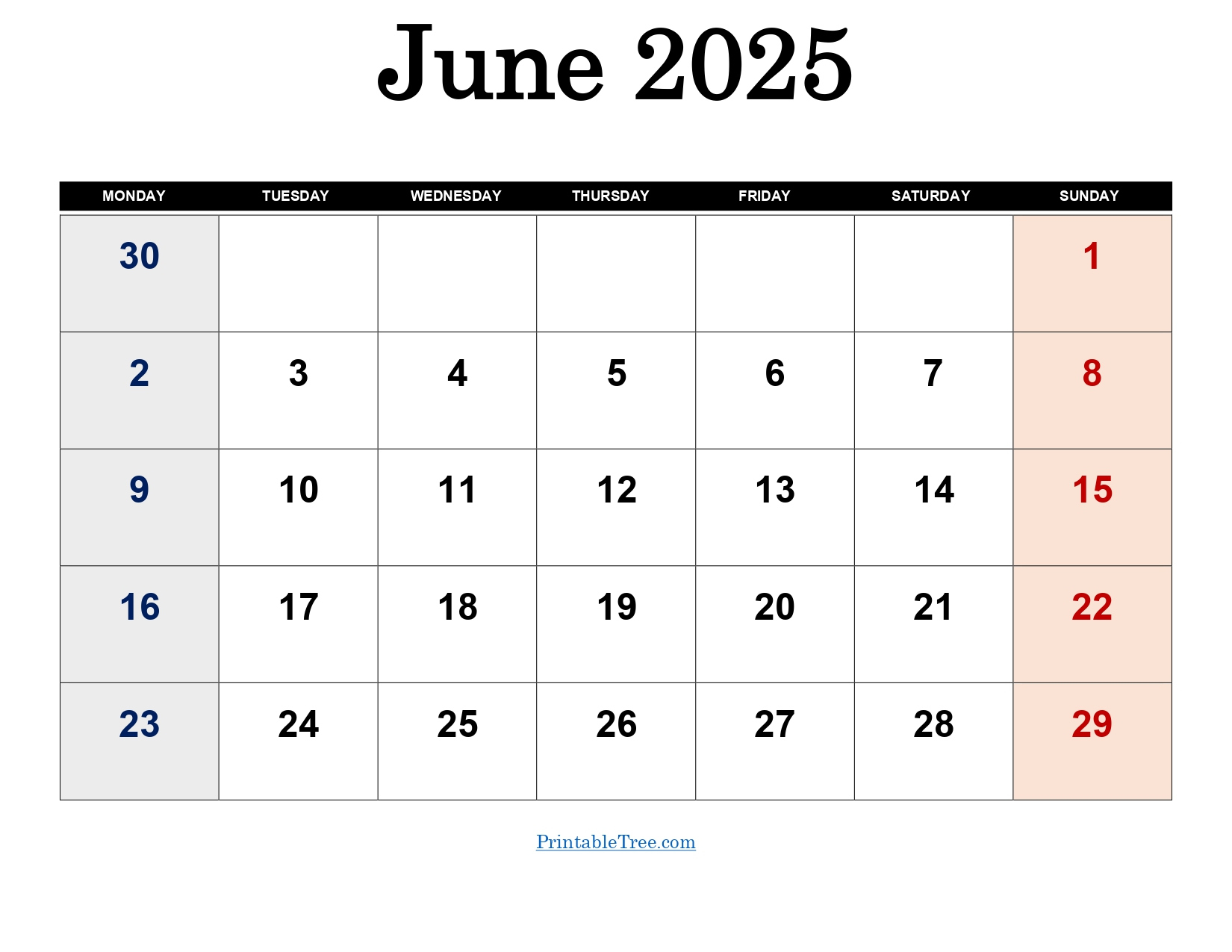 Free June 2025 Calendar Printable Pdf Template With Holidays | June 2025 Calendar Monday Start