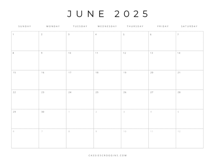 June Blank Calendar to Print 2025 | Calendar 2025