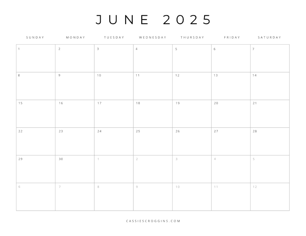 Free Printable 2025 Blank Calendar Templates (All 12 Months) | June Blank Calendar to Print 2025