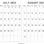 Free Printable July August 2025 Calendar | Calendarkart | June July August 2025 Calendar Editable
