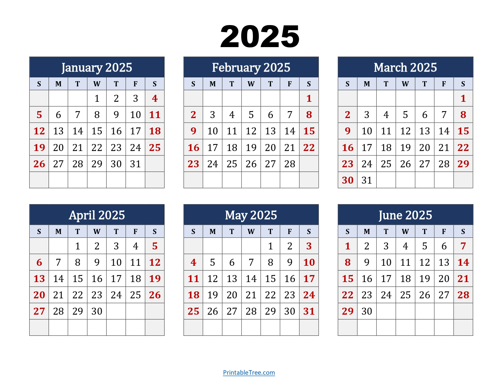 January To June 2025 Calendar Printable Pdf | Si Months Calendar | January To June 2025 Calendar