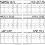 January To June 2025 Calendar Printable   Template |  Calendar 2025