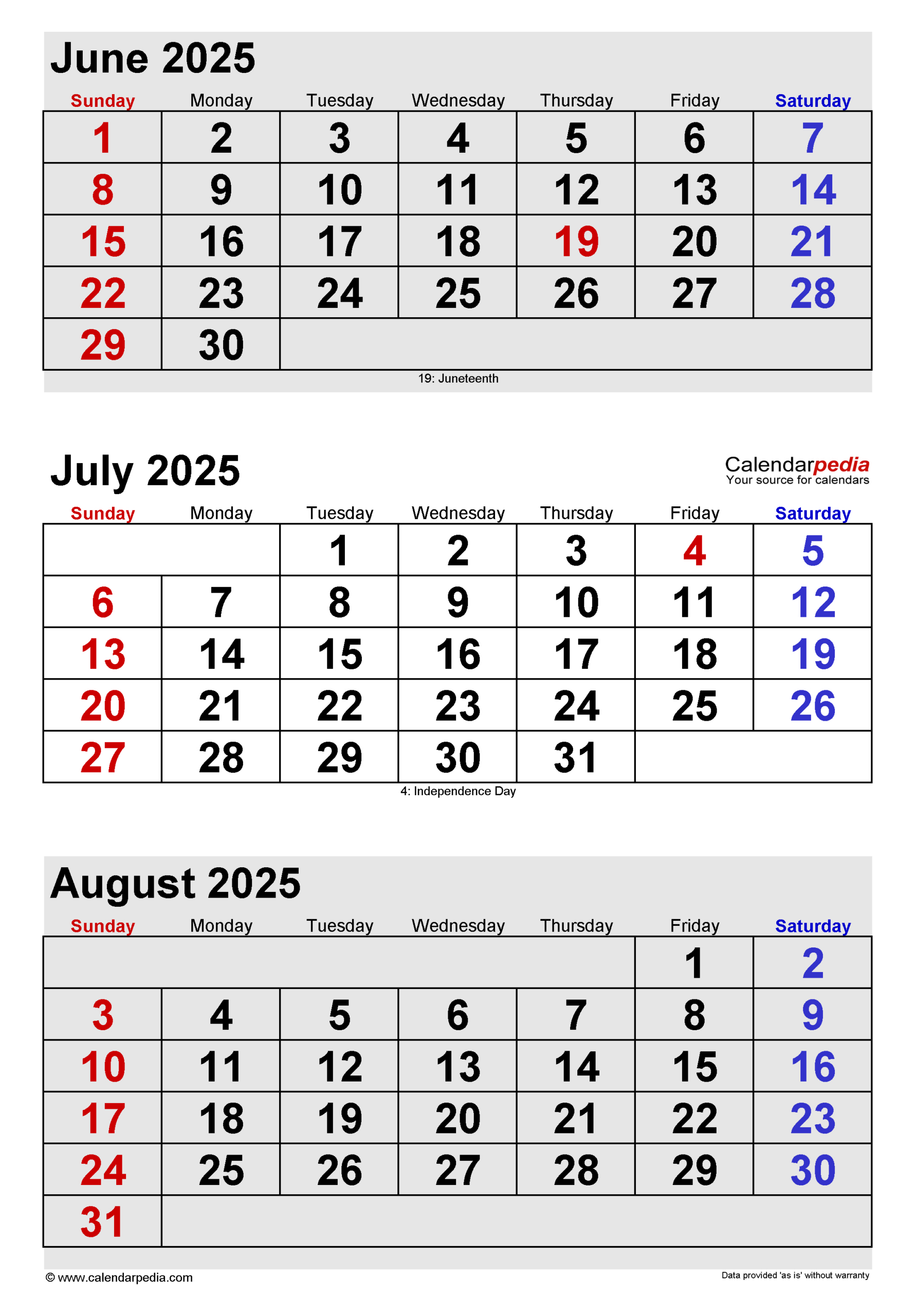 July 2025 Calendar | Templates For Pdf, Excel And Word | June July August 2025 Calendar Editable