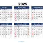 July To December 2025 Calendar Printable Pdf | Six Months Calendar |  Calendar 2025