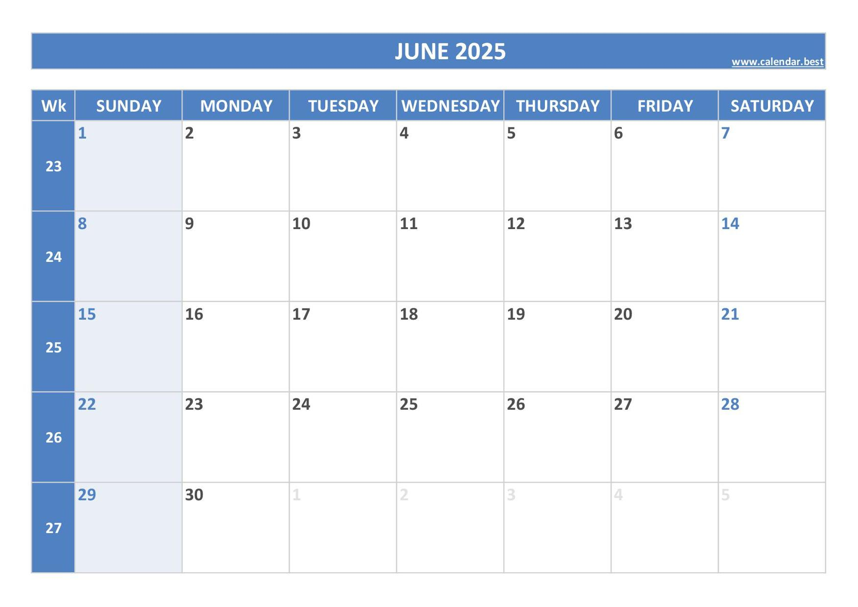 June 2025 Calendar -Calendar.best | Calendar 2025